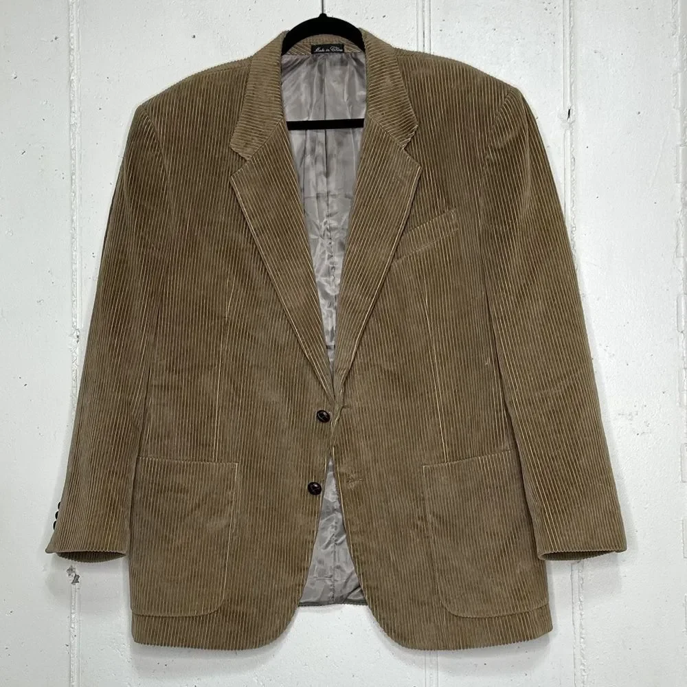 Vintage Milano Collezione Adolfo Men's 42R Tan Corduroy Blazer Sports‎ Coat
